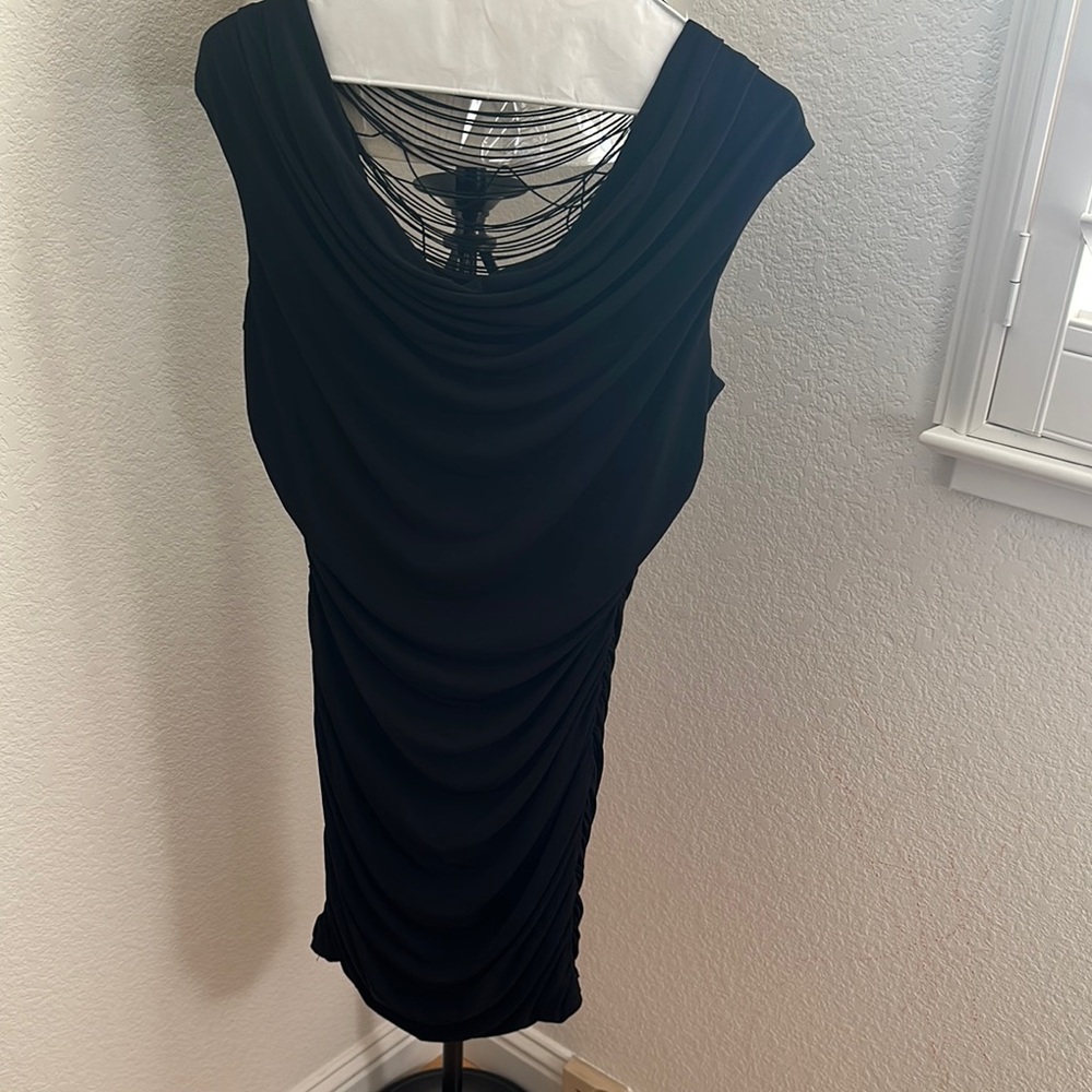 BCX Black Ruched Sheath Dress Cowl Neck